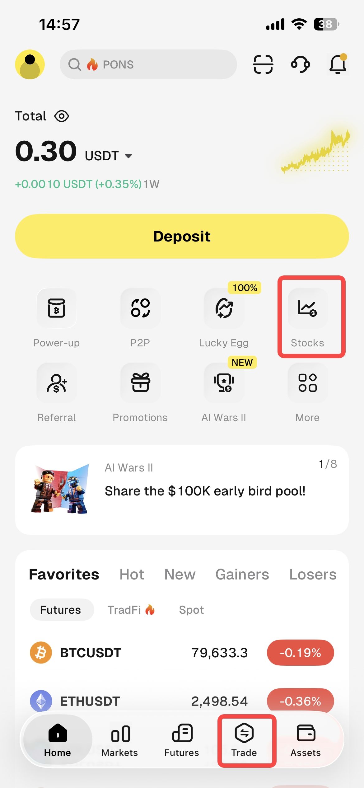 How to Trade AAPL/USDT on the WEEX App  Step 1: Open the Stocks Section