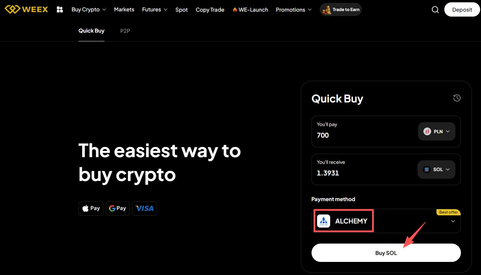 Step3: How to Buy SOL with PLN on WEEX OTC? Web Version