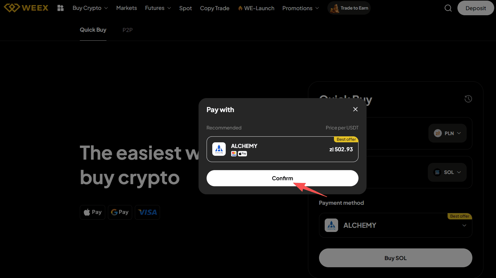 Step2: How to Buy SOL with PLN on WEEX OTC? Web Version