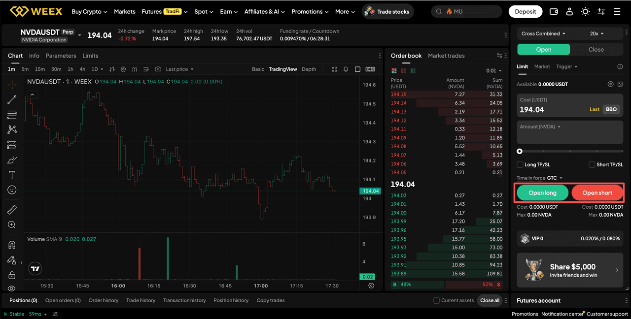 buy us stock on WEEX