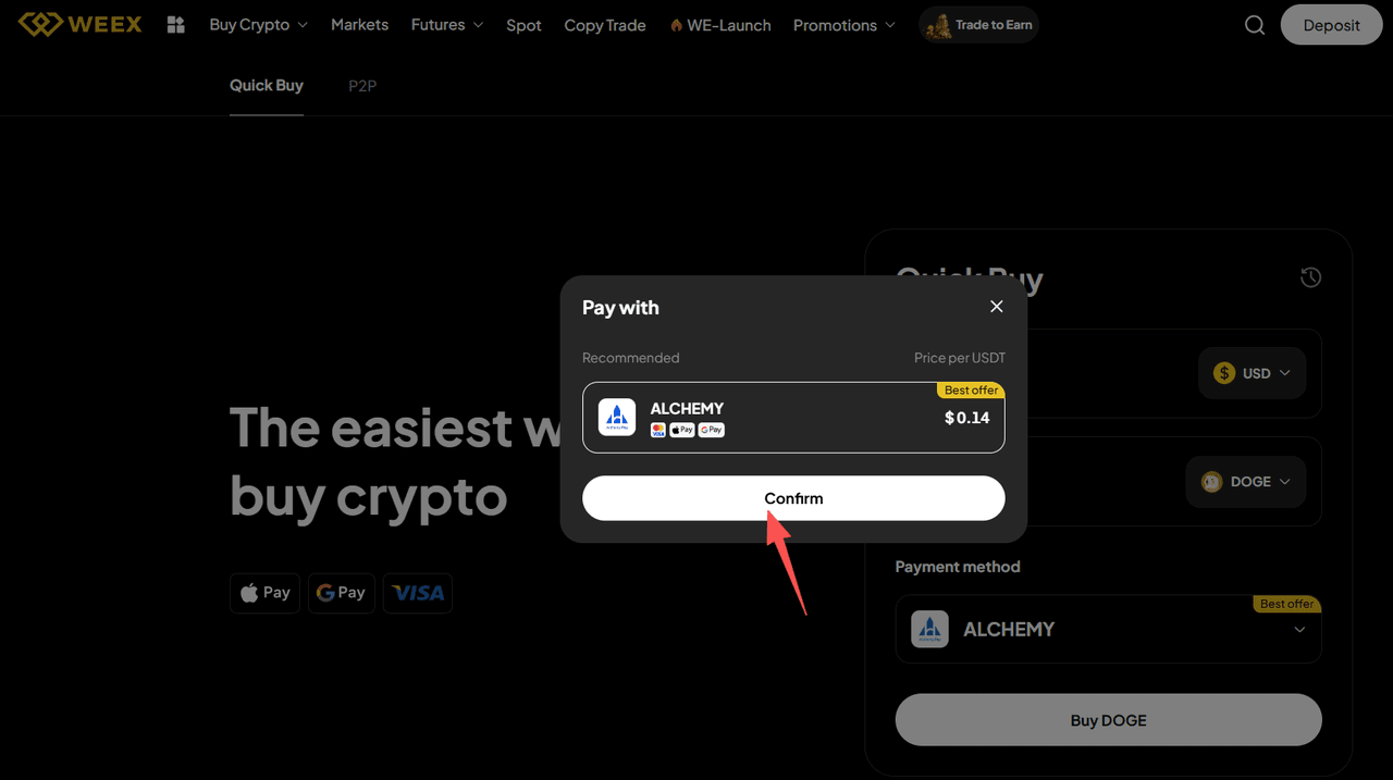 Step2: How to Buy DOGE via WEEX OTC? Web Version