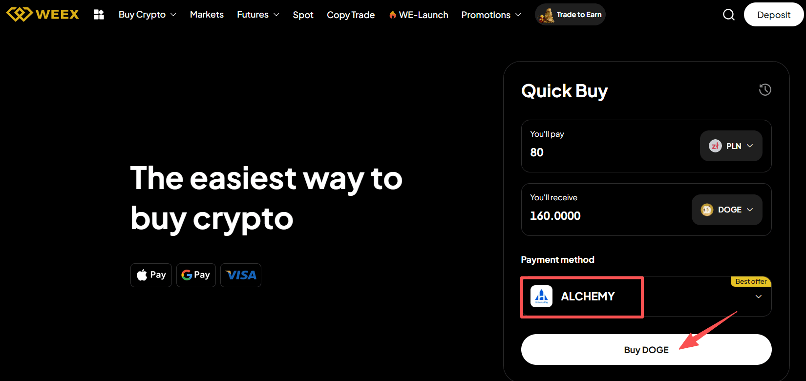 Step3:How to Buy DOGE with PLN on WEEX OTC? Web Version